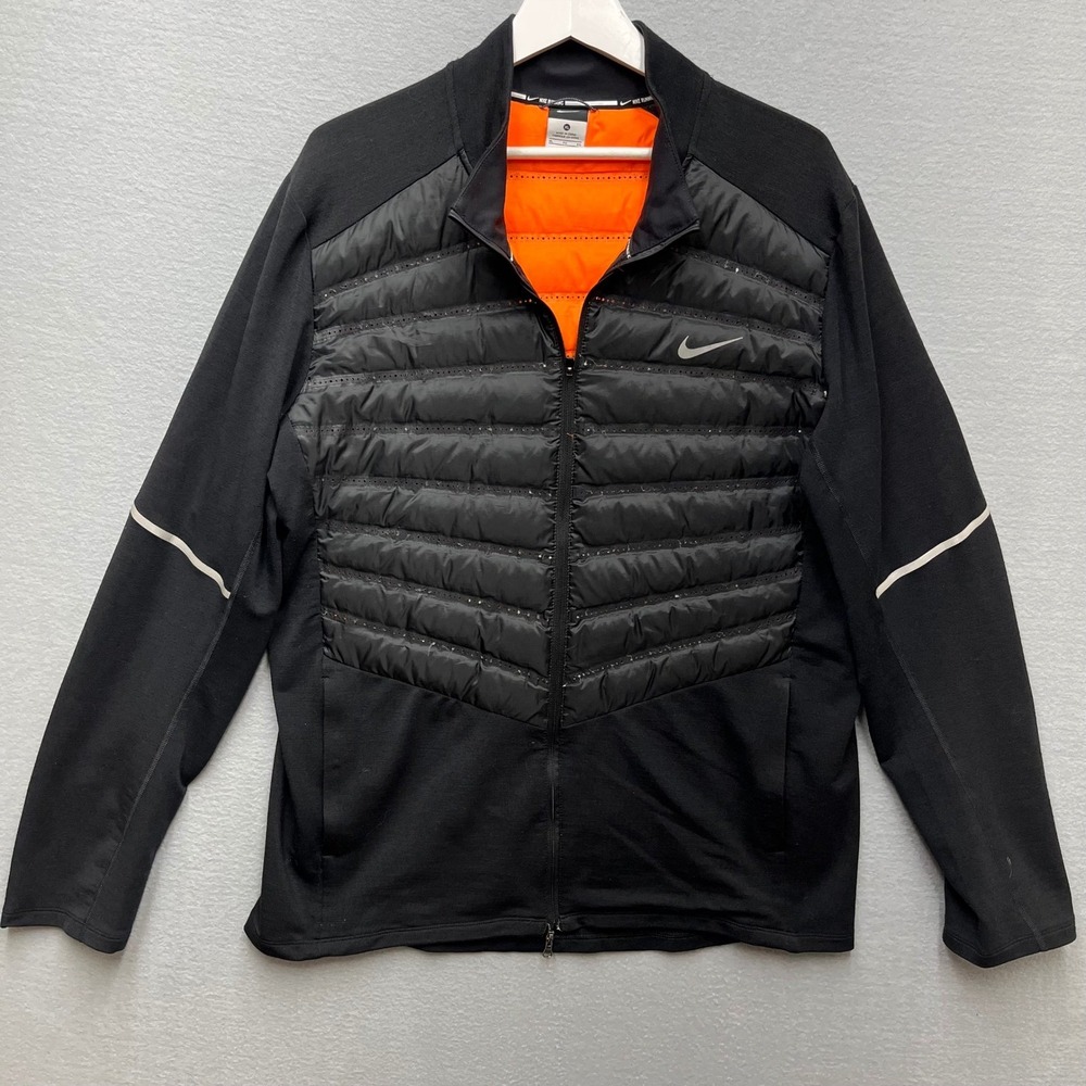 Nike Aeroloft 800 Running Jacket Mens XL Black Down Puffer Hybrid Reflective